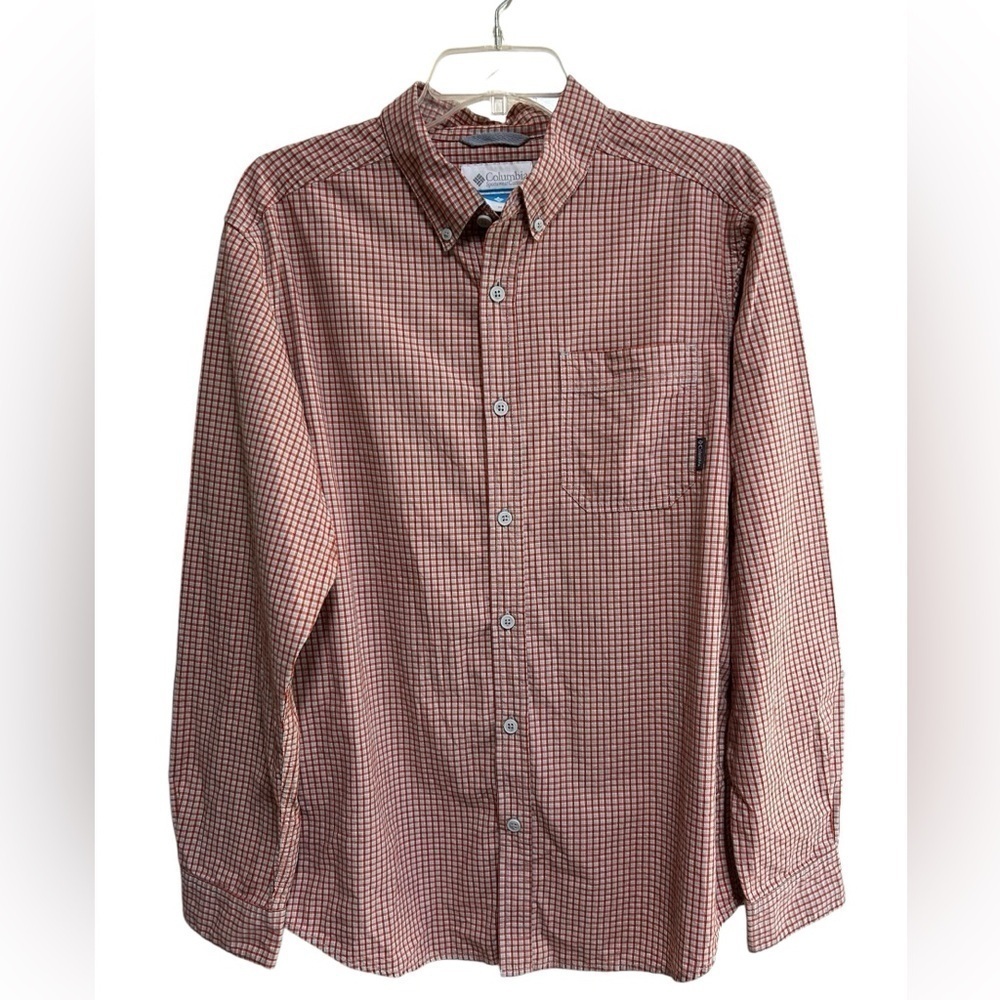 Columbia Mens Button Down Shirt size medium Red Gray Check Long Sleeve - Picture 5 of 5